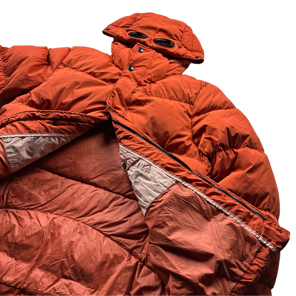 CP Company Burnt Orange Down Filled Nycra Goggle Puffer Jacket - Large
