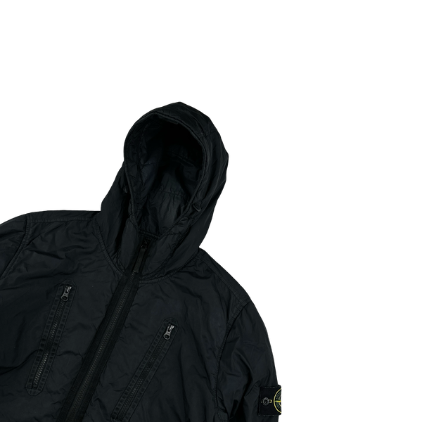 Stone Island 2022 Black Crinkle R-NY Garment Dyed Jacket - Medium