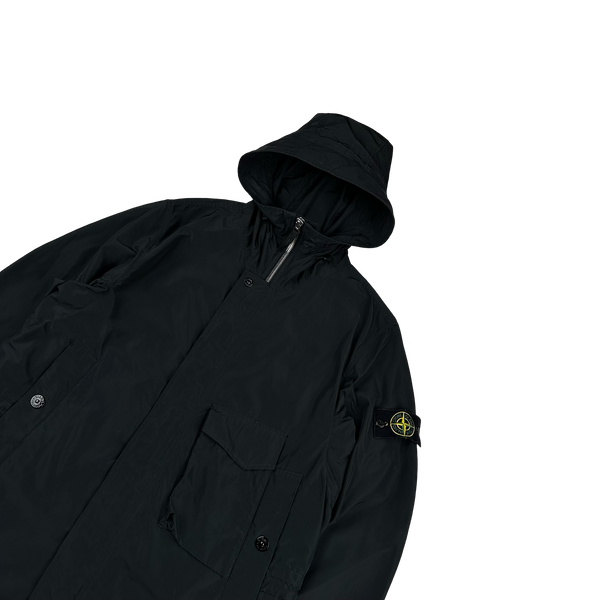 Stone Island 2021 Black Micro Reps Long Jacket - Small