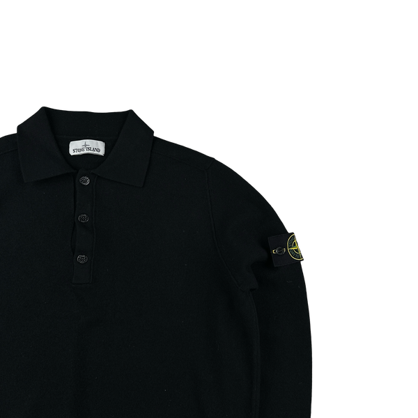 Stone Island 2019 Black Wool Blend Long Sleeve Polo Shirt - XL