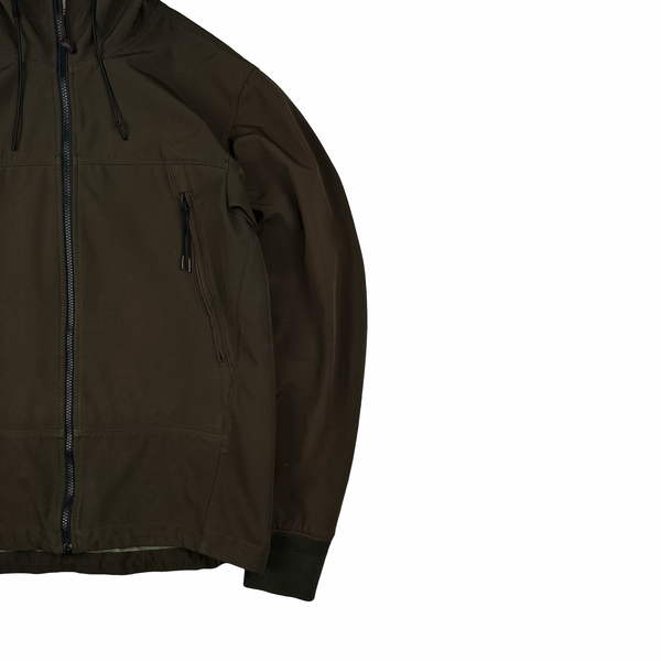 CP Company Brown Soft Shell Goggle Hooded Zipped Jacket - XL