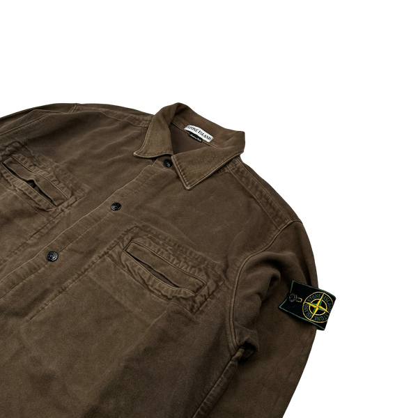 Stone Island Vintage 1997 Brown Mole Skin Cotton Overshirt - Large