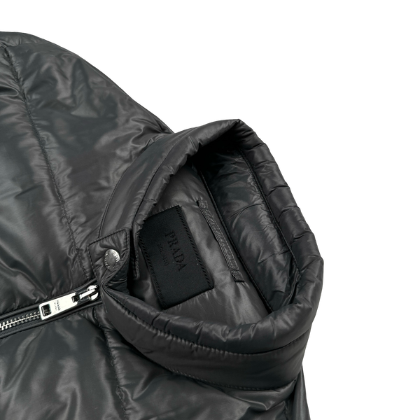 Prada Grey Triangle Logo Plaque Zipped Puffer Jacket - XXL