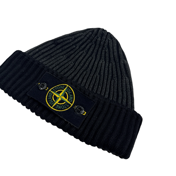 Stone Island 2011 Two Tone Grey Ribbed Wool Badge Beanie
