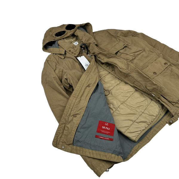 CP Company 50 Fili Down Filled Brown Goggle Jacket - Medium, Large