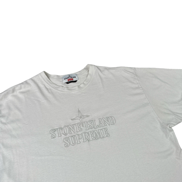 Stone Island x Supreme 2020 White Spellout T Shirt - Medium