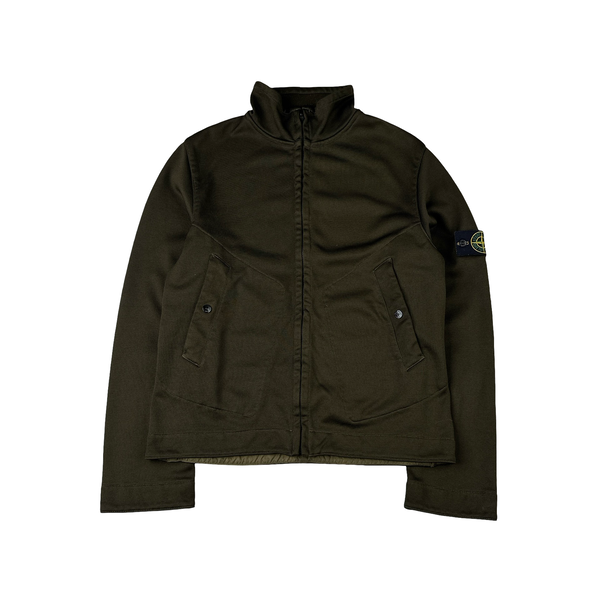 Stone Island Vintage 2004 Khaki Poly Ribbed Zipped Track Top - Large