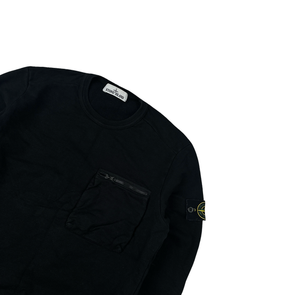 Stone Island 2017 Black Cotton Crewneck Sweatshirt - Small
