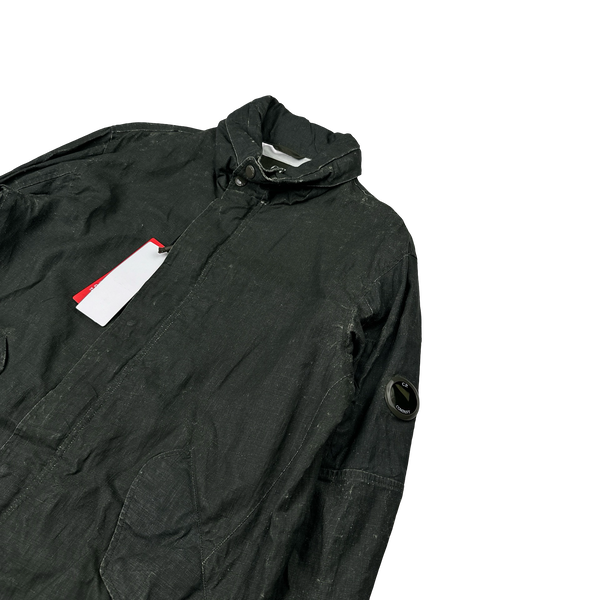 CP Company Khaki Plated Linen Lens Viewer Jacket - Large