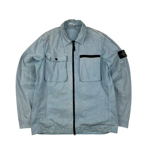 Stone Island 2017 Light Blue Cotton Zipped Overshirt - Large