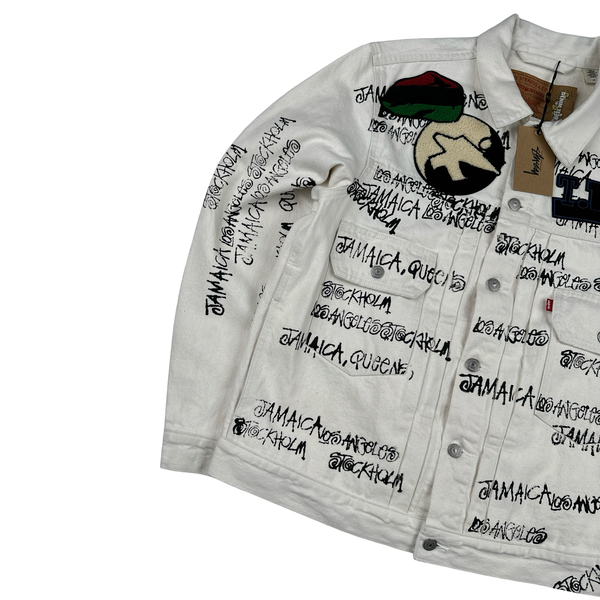 Stussy X Levi X Denim Tears Spellout Design White Denim Jacket - Medium - Large