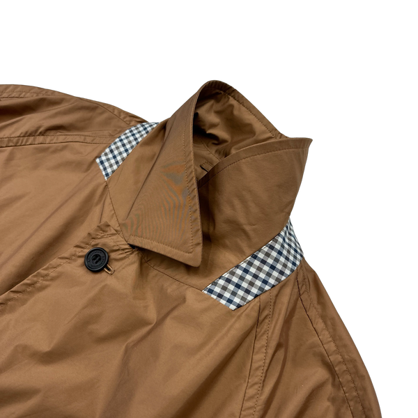 Aquascutum Orange Checked Collared Nylon Trench Coat - Large