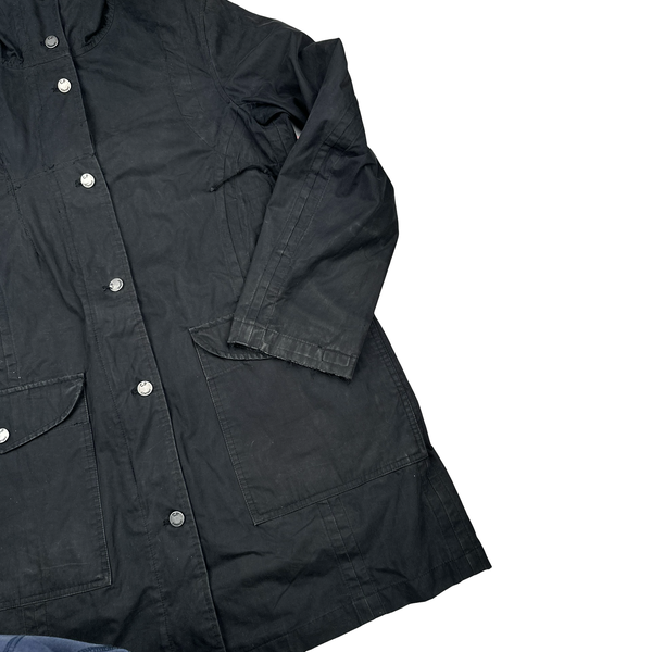 CP Company Black Long Hooded Cotton Blend Jacket - Small