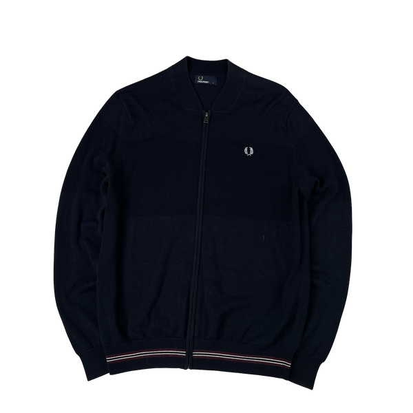 Fred Perry Navy Zipped Knit Bomber - Large