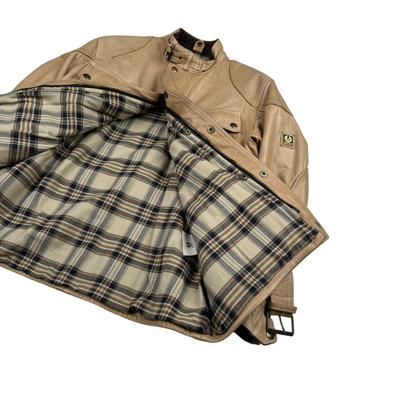 Belstaff Light Brown Multi Pocket Field Leather Zipped Heavyweight Jacket - Small