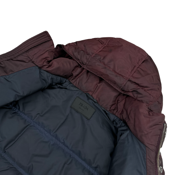 Prada Burgundy Triangle Logo Plaque Zipped Puffer Jacket - Medium