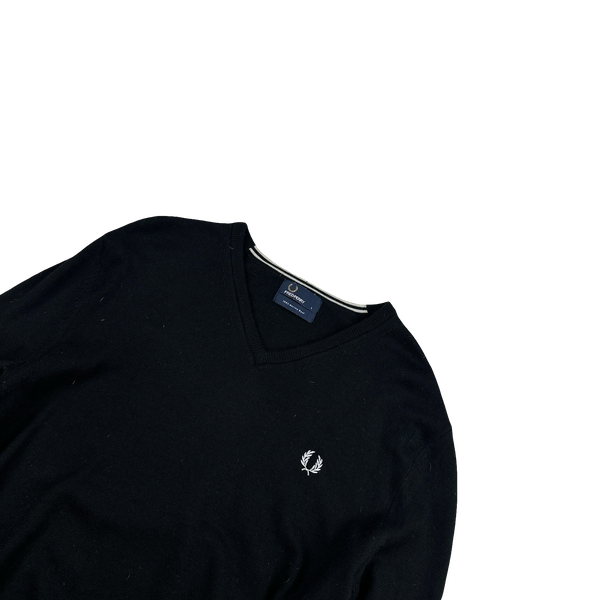 Fred Perry Black Wool V Neck Knit - Large
