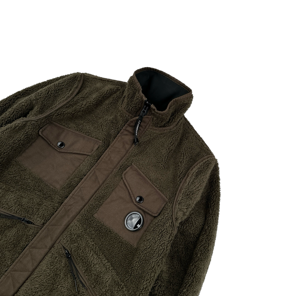 CP Company Khaki Soft Shell Teddy Fleece Reversible Lens Viewer Jacket - Medium