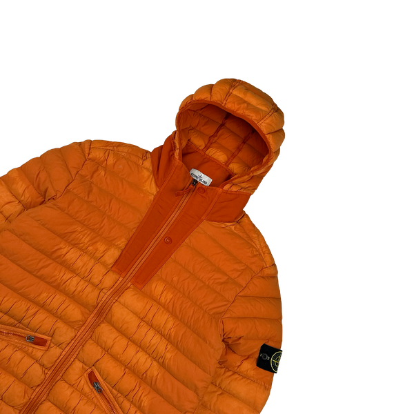 Stone Island 2019 Orange Loom Woven Down Puffer Jacket - Large