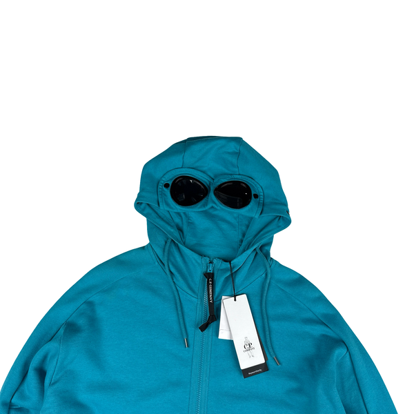 CP Company Turquoise Blue Goggle Cotton Zip Up Hoodie - Medium