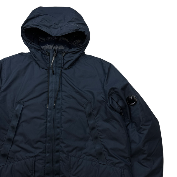 CP Company Navy Micro M Down Filled Lens Viewer Long Parka Jacket - XL