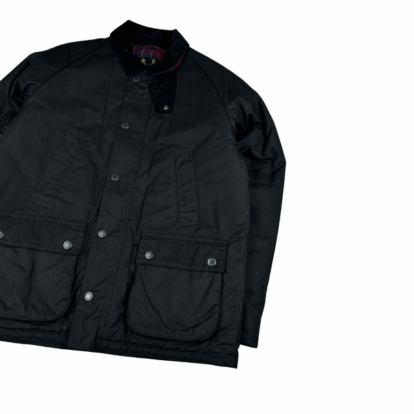 Barbour Black Cotton Wax Quilted Leather Jacket - Large