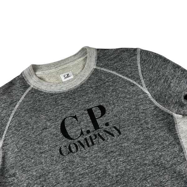 CP Company Grey Marl Pullover Spellout Crewneck - Large