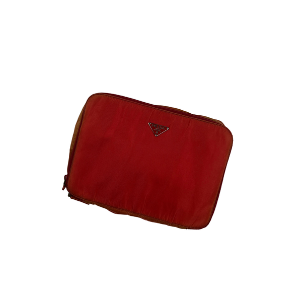 Prada Red Dye Nylon Multi 80’s Pocket Wash Bag