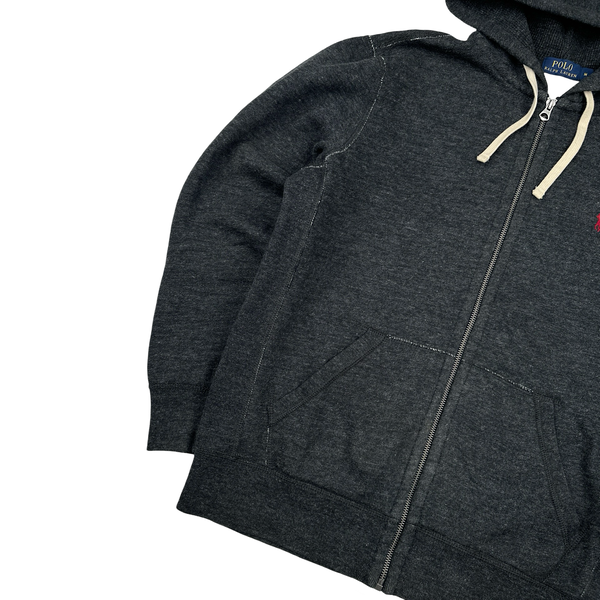 Ralph Lauren Charcoal Thick Cotton Zipped Hoodie - Medium