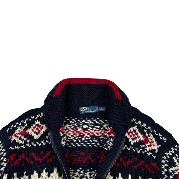 Ralph Lauren Wool Cable Knit Zipped Folk Style Flag Jumper - Medium