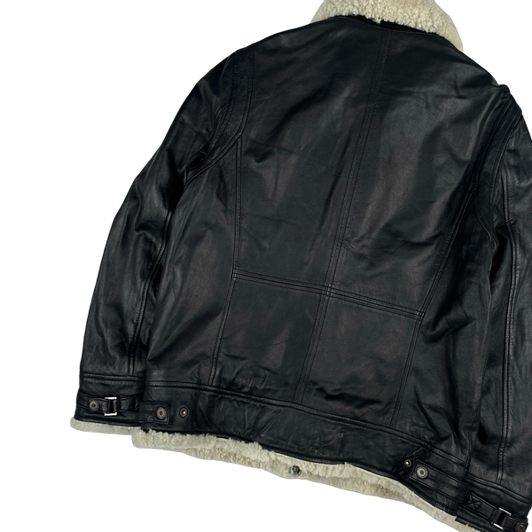 Armani Jeans 2000's Shearling Collared Multi Pocket Leather Jacket - Medium