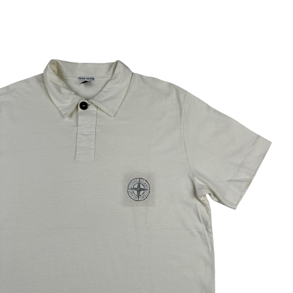 Stone Island Vintage 2001 White Spellout Cotton Polo Shirt - XL