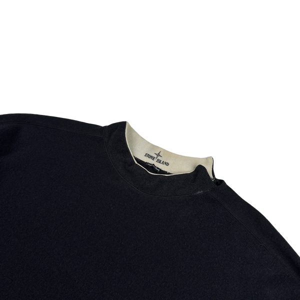 Stone Island 1996 Vintage Navy Wool Mock Neck Pullover Jumper - XL