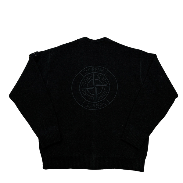 Stone Island x Supreme 2023 NEW Black Soft Boucle Back Patch Cardigan - Large
