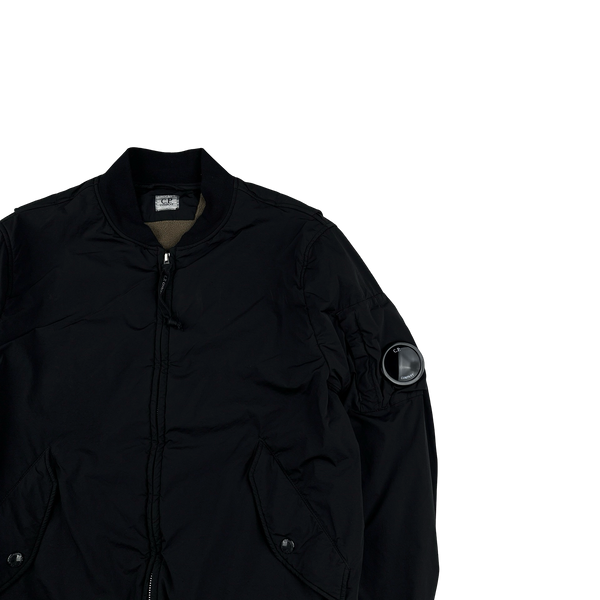 CP Company Black Nycra Fleece Lined Bomber Jacket - Large