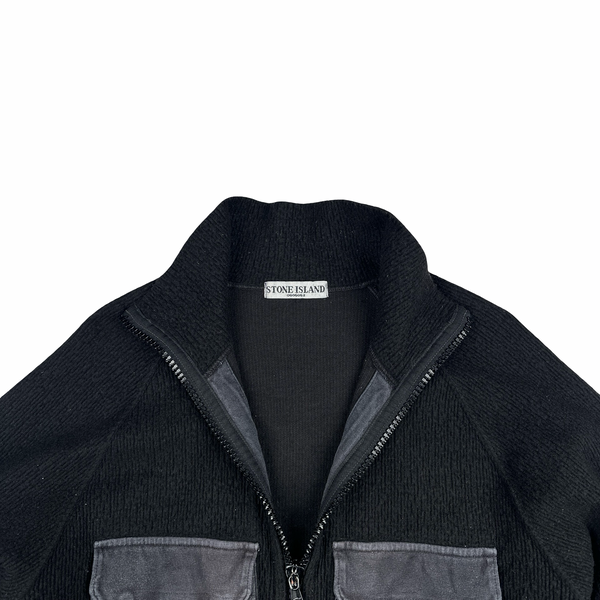 Stone Island 2003 Black Chest Pockets Zipped Knitted Jumper - XL