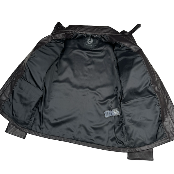 Belstaff Dark Brown Multi Pocket Leather Zipped Heavyweight Jacket - XL