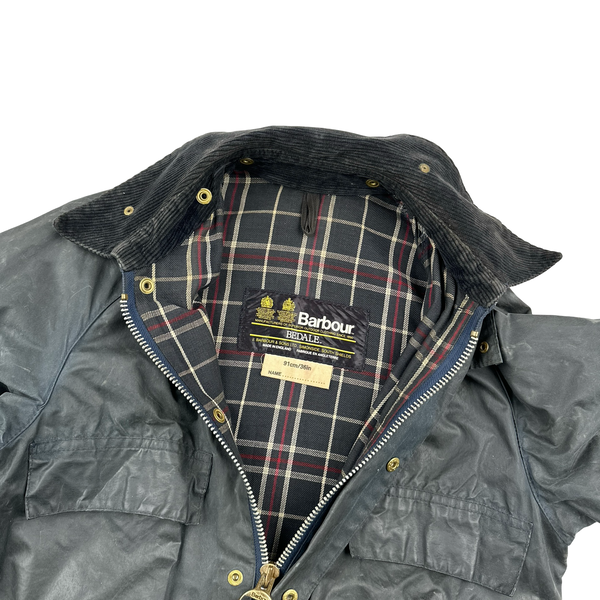Barbour Bedale Dark Grey Cotton Flannel Lined Wax Field Jacket - Medium