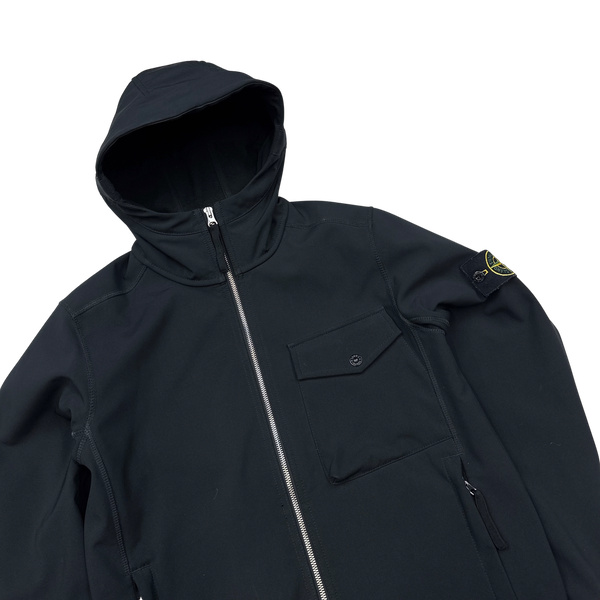 Stone Island Black Hooded Soft Shell Jacket - Small