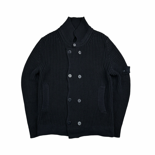 Stone Island 2012 Navy Ghost Piece Double Breasted Cotton Knit Buttoned Cardigan - XL