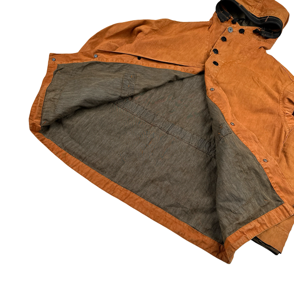 Stone Island 2001 Orange Lino Flax Multi Pocket Hooded Buttoned Jacket - Large