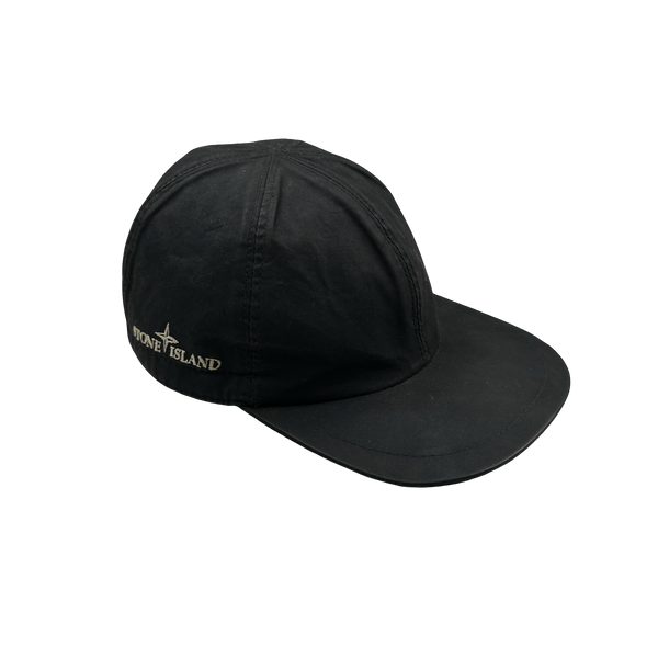 Stone Island 2003 Vintage Black Cotton Blend Wool Lined Spellout Cap