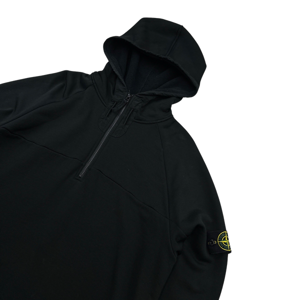 Stone Island Quarter Zipped Black Stretch Hoodie Jumper - XL