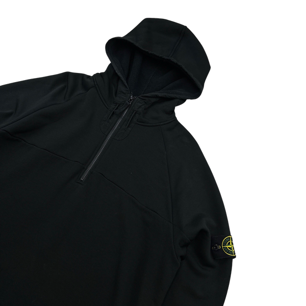 Stone Island Quarter Zipped Black Stretch Hoodie Jumper - XL