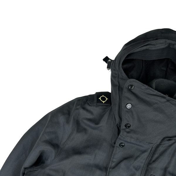 Ma Strum Dark Grey Quilted Multipocket Buttoned Jacket - Medium