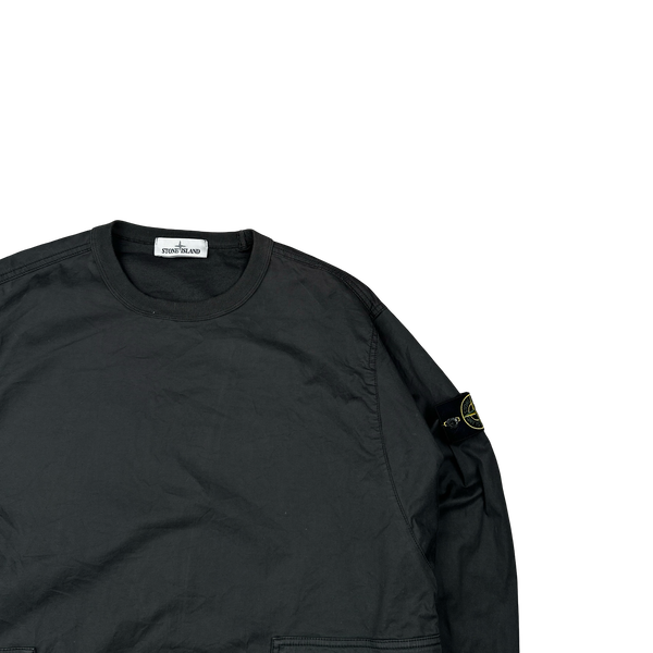Stone Island 2021 Black Brushed Cotton Cargo Pullover Overshirt - Large