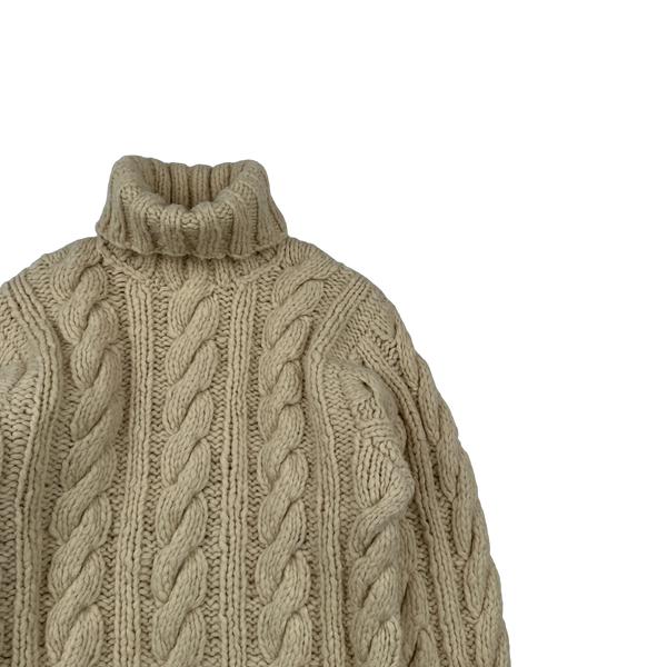 Ralph Lauren Cream Heavy Wool Knit Roll Neck Jumper - Medium