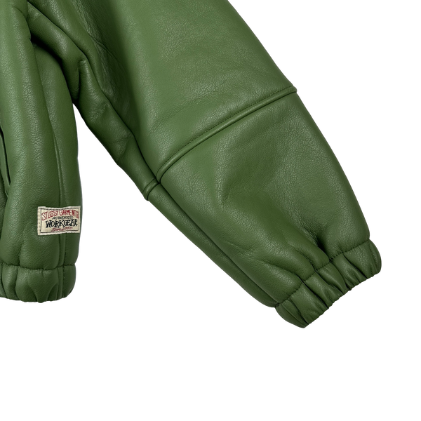 Stussy Leather Sherling Lined Green Work Jacket - Small