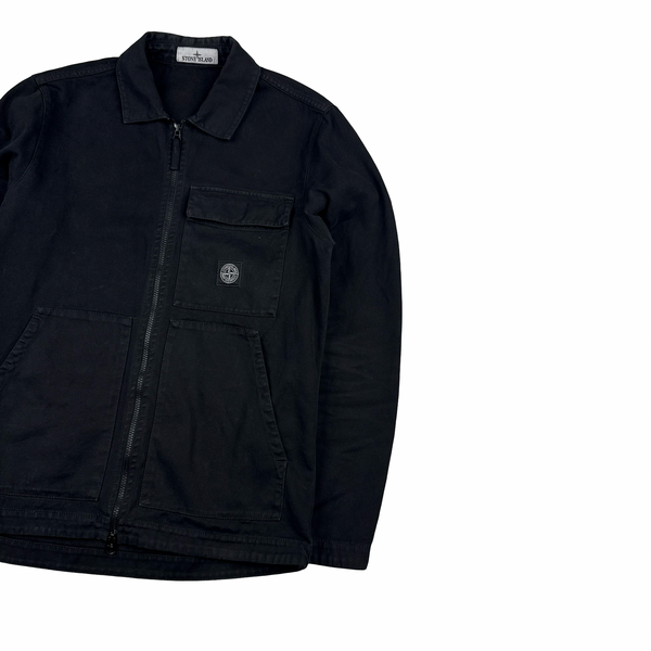 Stone Island 2025 Black Cotton Canvas Patch Overshirt - Large
