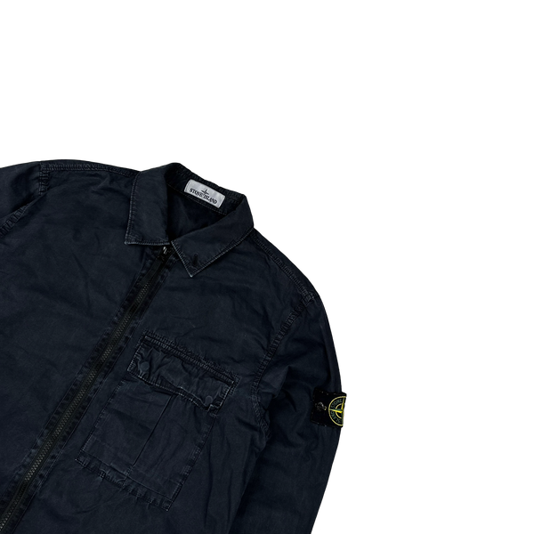Stone Island 2019 Black Cotton Garment Dyed Overshirt - Medium